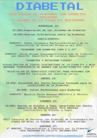 ACTIVIDADES DE NUESTRAS ASOCIACIONES: ALMENDRALEJO. I SEMANA DE LA DIABETES.